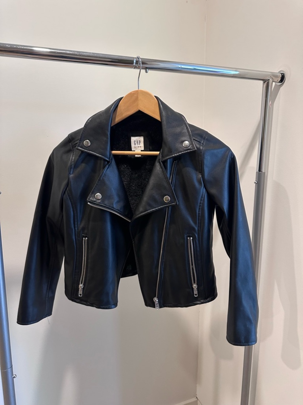 GAP Kids Black Faux Leather Jacket with Plush Lining